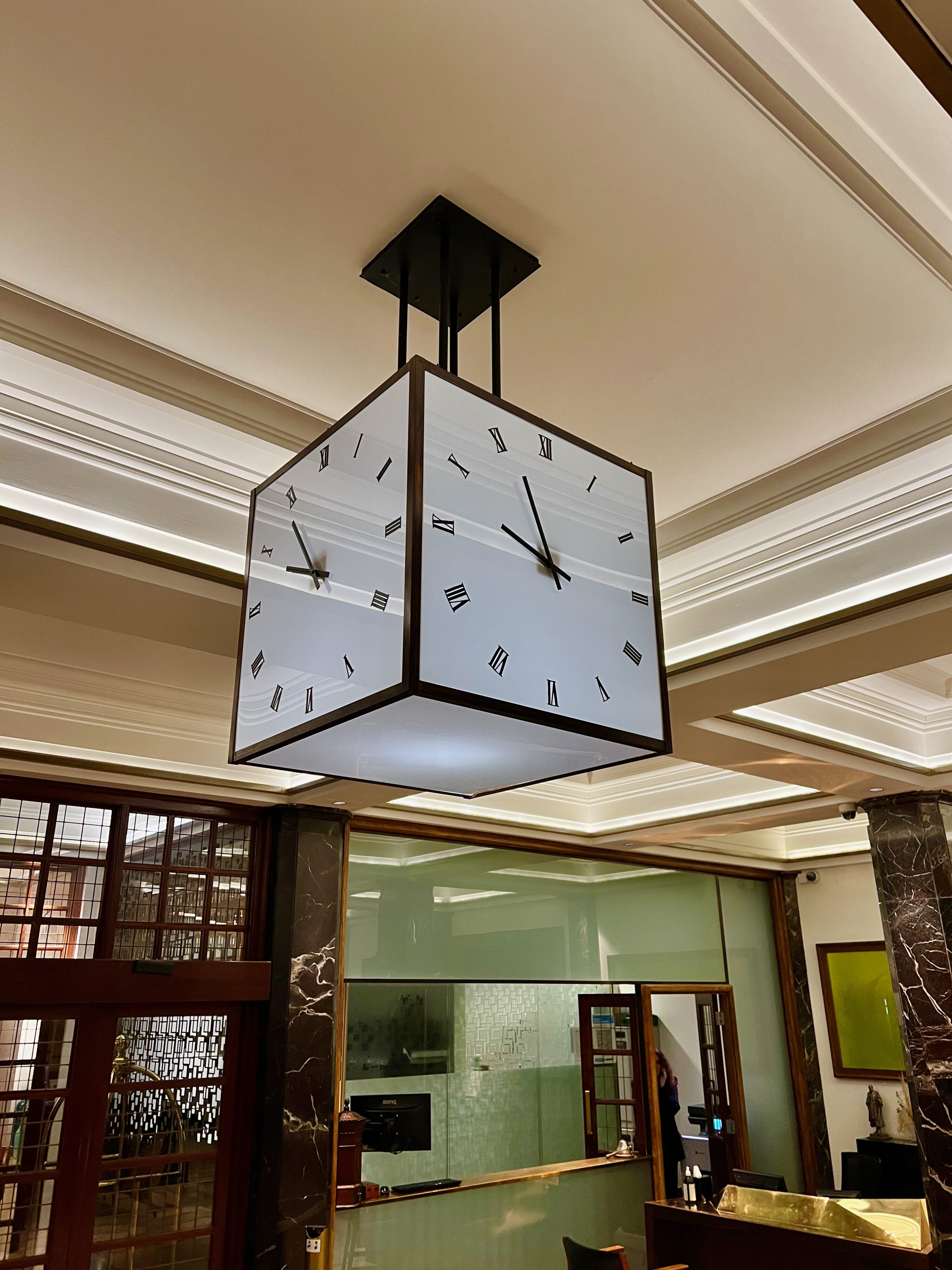 clock in the hall of the townhall hotel